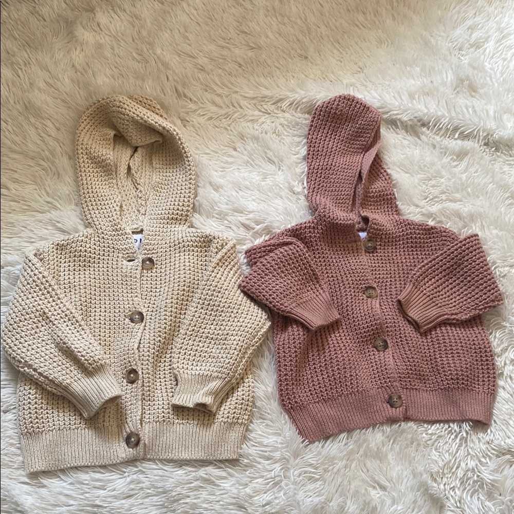 Old Navy Kids Knit Hooded Cardigans - Cream and Pink